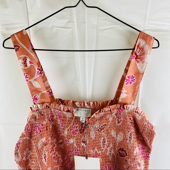 Witchery Pink Floral Shirred Frill Trim Square Neckline Cropped Tank Top Size XL - Picture 4 of 14